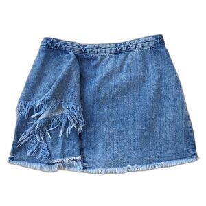Zara Frayed Flounced / Ruffle Raw Hem Denim Boho Micro Mini, Sz. M